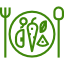 icona stilizzata di un piatto con del cibo sopra, una forchetta e un cucchiaio